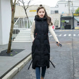 Gwmlk Warm Sleeveless Vest Coat Long Down cotton Jacket Solid Hooded Padded Vests Loose Females Korea Style Winter Clothings