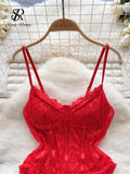 Gwmlk Strap Corset Lace Sensual Bodysuits 2024 Ladies Slim Sheer Bodycon Sexy Camisole Korean Backless Lingerie Playsuits