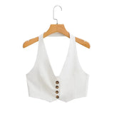 Gwmlk Summer New Single-Row Buttoned-Up Hanging Neck Ultra Short Waistcoat Vest Women's Casual Backless Suspender Top