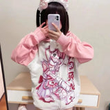 Gwmlk Sweet Cartoon Thin Pink Weatshirts Y2k E-Girl Long Sleeve Zipper Coat Women 2024 New Mid-length Loose Tops Mujer