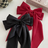 Gwmlk Bow Ribbon Hair Clip Fashion Simple Solid Satin Spring Clip Hair Pin Retro Headband with Clips Girls Hair Accessories