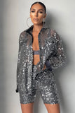 Gwmlk Sequins Blazers Women Long Sleeved Shiny Party Blazer Coat Silver Sequin Office Ladies Blazer Blouse Female