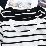 Gwmlk Women Loose Round Collar Autumn Stripes Print Loose Long Sleeve Casual Simple Wild T-Shirt