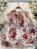 Gwmlk Korean Print Chiffon Shirt Bow Neck Long Sleeves Loose Leopard Top Casual Paisley Vintage Floral Blouse Spring 2024