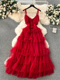 Gwmlk Senior Evening Party Dress Strap Sweet Edible Tree Fungus Sleeveless Fashion Large Swing Mesh Birthday Cake Dress