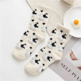 Gwmlk Women Winter Fuzzy Plush Slipper Socks Warm Funny Cartoon Cow Print Kawaii Socks Harajuku Cute Thicken Floor Sleep Sock