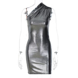 Gwmlk Shoulder Metallic Mini Dress Night Club Black Bodycon Dress Sleeveless Tight Short Summer Dress Women 2024 Trendy