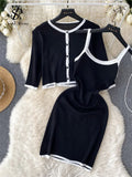 Gwmlk Autumn Women Suits Single Breated Cardigan Blouse+Sling Linging Dress 2024 France Elegant High Street Two Pieces Sets