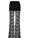 Gwmlk Floral Print See Through Lace Women Pants Black Hollow Out High Waist Pants Female Autumn New Casual Outside Streetwear