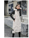 Gwmlk Warm Sleeveless Vest Coat Long Down cotton Jacket Solid Hooded Padded Vests Loose Females Korea Style Winter Clothings