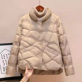 Gwmlk New Korean Fashion Elegant Women Padded Cotton Coats Stand Collar Single Breasted Parkas Solid Long Sleeve Warm Jackets