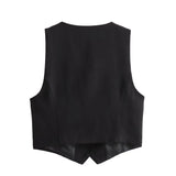 Gwmlk High Street Women V Neck Fitted Cropped Sleeveless Vest Elegant Office Waistcoat