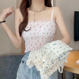 Gwmlk Printed Camisole Woman Summer Sweet Spaghetti Strap Tank Top Female with Built In Bra Corset Women Vest with Padded