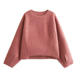 Gwmlk New Women Chalk Pink Oversize Boucle Sweatshirt O Neck Long Sleeve Female Autumn Winter Pullover Tops