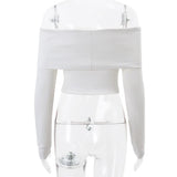 Gwmlk Fashion Women Y2K Off Shoulder Mini Slim Winter Cropped T Shirt Tops 2024 Sexy Streetwear Club Elegant Ribber Tees