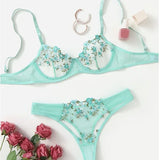 Gwmlk Sexy Floral Embroidery Underwear Transparent Lace Short Skin Care Kits Delicate Fairy Set Woman 2 Pieces Lenceria