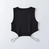 Gwmlk 2024 Women Black Sexy Cut Out Knit Top O Neck Sleeveless Female Summer Crop Tank Tops