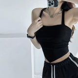 Gwmlk Knitted Crop Tops Y2k Sexy Cross Halter Corset Bustier Camisole Backless Halter Top Streetwear Slim Fit Cut Out Front Tops