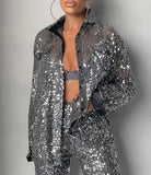 Gwmlk Sequins Blazers Women Long Sleeved Shiny Party Blazer Coat Silver Sequin Office Ladies Blazer Blouse Female