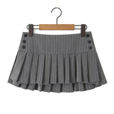 Gwmlk Y2K Pinstripe Pleated Mini Skirt Women Sexy Low Waist Short Skater Skirts Jupe