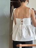 Gwmlk Backless Cross Lace Up Camisole Tops 2024 Summer New White Vest for Women Y2k E-Girl Strapless Ruched All-match Tank Top