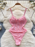 Gwmlk Strap Corset Lace Sensual Bodysuits 2024 Ladies Slim Sheer Bodycon Sexy Camisole Korean Backless Lingerie Playsuits