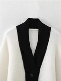 Gwmlk Autumn 2024 Women Contrast Batwing Sleeve Knit Cardigan Vintage Single Breasted Femme Crop Sweater Coat