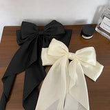 Gwmlk Bow Ribbon Hair Clip Fashion Simple Solid Satin Spring Clip Hair Pin Retro Headband with Clips Girls Hair Accessories