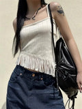 Gwmlk Sexy Backless Lace Up Camisole Tops Y2k E-Girl Slim Fit Tassel Tank Top 2024 Summer New Straight Black Vest for Women