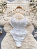 Gwmlk Strap Corset Lace Sensual Bodysuits 2024 Ladies Slim Sheer Bodycon Sexy Camisole Korean Backless Lingerie Playsuits