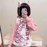 Gwmlk Sweet Cartoon Thin Pink Weatshirts Y2k E-Girl Long Sleeve Zipper Coat Women 2024 New Mid-length Loose Tops Mujer