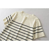 Gwmlk 2024 Women O Neck Short Sleeve Striped Knit Mini Dress Casual Vestidos