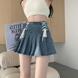 Gwmlk Chic Blue Denim Skirt for Women 2024 Summer New High Waist A-line Skirts Y2k E-Girl Drawstring Bow Faldas Mujer