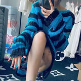 Gwmlk Gothic Long Unisex Sweater Summer Women Striped Cool Hollow Out Hole Broken Jumper Loose Rock Thin Dark Streetwear Top