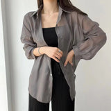 Gwmlk Colors Shirts Women Sheer Thin Chic Summer Simple Solid Sun-proof Temper Fashion Baggy All-match Basic Korean Style Clothes