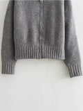 Gwmlk New Women Gray Knit Bomber Jacket Long Sleeve O Neck Female Autumn Winter Casual Coat