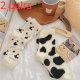 Gwmlk Women Winter Fuzzy Plush Slipper Socks Warm Funny Cartoon Cow Print Kawaii Socks Harajuku Cute Thicken Floor Sleep Sock