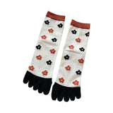 Gwmlk Womens Autumn and Winter Pure Cotton Five Finger Socks Printed Split Toe Socks Vintage Comfortable Socks