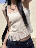 Gwmlk Sexy Backless Lace Up Camisole Tops Y2k E-Girl Slim Fit Tassel Tank Top 2024 Summer New Straight Black Vest for Women