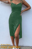 gwmlk Sundress Summer Women Causal Polka Dot Sleeveless High Pleated elastic waist V-Neck Beach Dress Vestidos De Verano