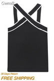 Gwmlk TRAF Women Sexy Summer Fashion Cropped Tank Tops Women Vintage Backless Thin Straps Female Camis Women