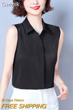 Gwmlk Summer Satin Blouse for Women Polo-Neck Sleeveless Vest Chiffon Shirts OL Womens Tops and Blouses Solid Fashion Ladies Top