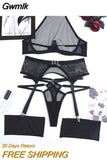 Gwmlk Exotic Lingerie Lace Sexy Thong Woman Transparent Mesh Bra Erotic Underwear 4-Piece Garters Porn Outfits