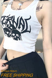 gwmlk Punk Goth Crop Tops Women’s Summer Skull Print Vest Top Black White Fashion Round Neck Sleeveless Slim Tank Top Mujer