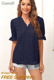 Gwmlk Hollow Out Lace Blouse Shirts Women Summer 2023 V Neck Short Flare Sleeve Blouse Ladies Top Solid Sexy Boho Blusas 20937