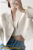 Gwmlk Women Cropped Blazer Coat Casual All-Match Notched Collar Office Lady Blazers Korean Fashion Long Sleeve Outerwear 2023