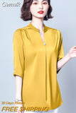 Gwmlk Women's Blouse Fashion Solid Tops for Women Half Length Sleeve Top V-neck Loose 2023 Female Clothing OL Basic Sexy Blouse