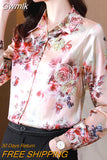 Gwmlk Women's Shirt Long Sleeve Blouse Fashion 2023 Spring New Womens Tops Basic Floral Shirts for Women OL Satin Female Clothing