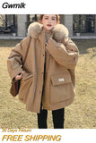 Gwmlk Winter Jacket 2023 New Women Parka Fashion Fur Collar Hooded Snow Wear Overcoat Female Loose Thick Warm Padded Outwear