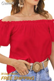 Gwmlk Off Shoulder Women Blouse Short Sleeve 2023 New Ruffled Shirt Casual Loose Sweet Tops Solid Color Clothes Blusas 25274